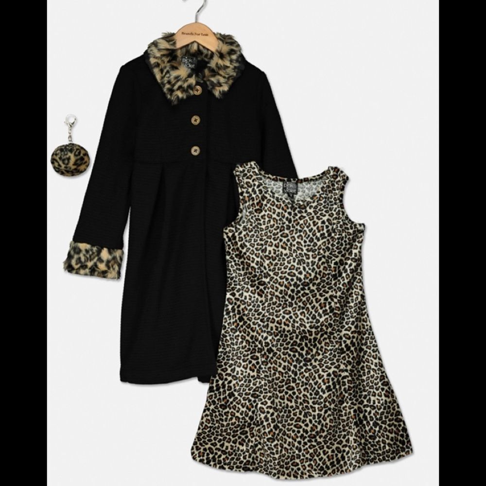 Pink & Violet Animal Print 2 Pc Dress and Coat set Size 6 Pre-Loved